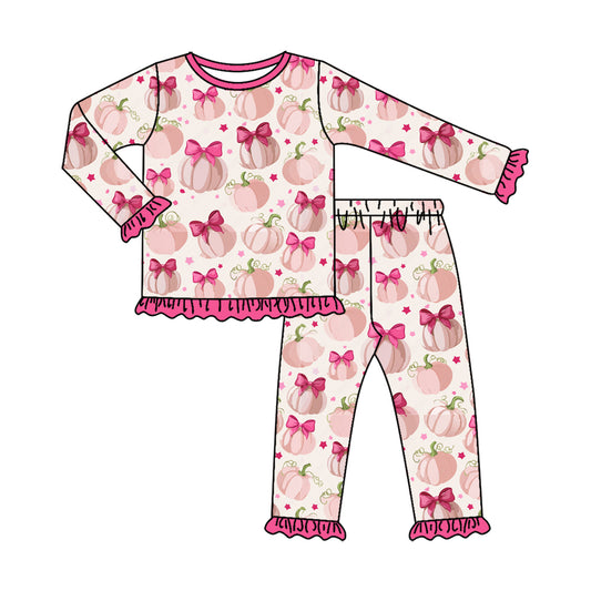 Pink pumpkins long sleeve top matching pants girls fall outfit preorder