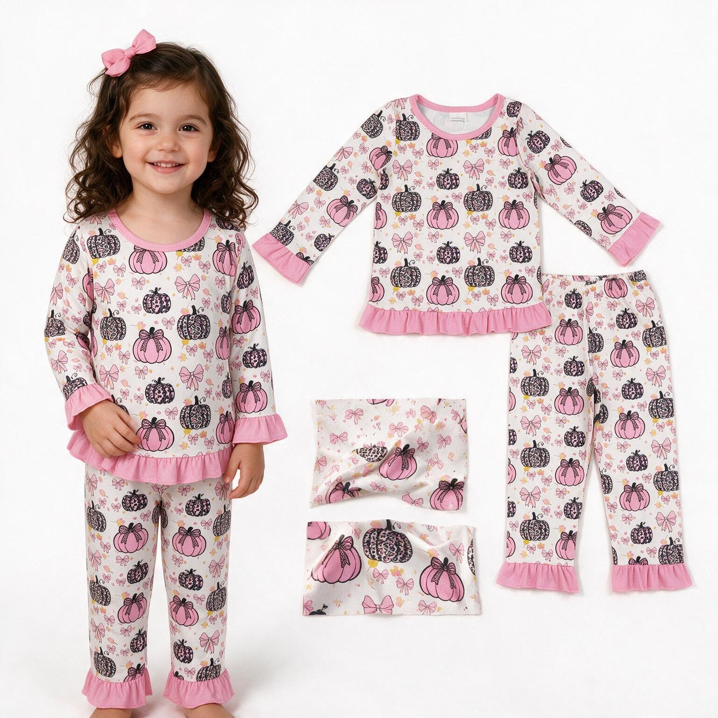 Pumpkins long sleeve top matching pants girls fall outfit