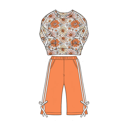 Halloween Pumpkins long sleeve top matching pants girls fall outfit preorder