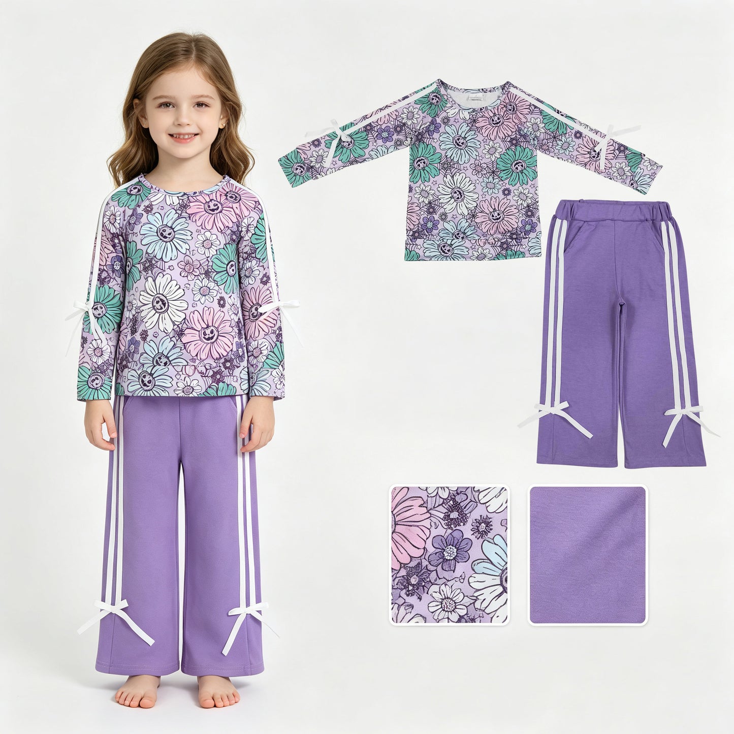 Halloween Pumpkins long sleeve top matching pants girls fall outfit