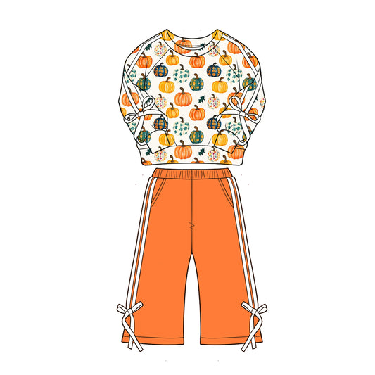 Fall Pumpkins long sleeve top matching pants girls fall outfit preorder