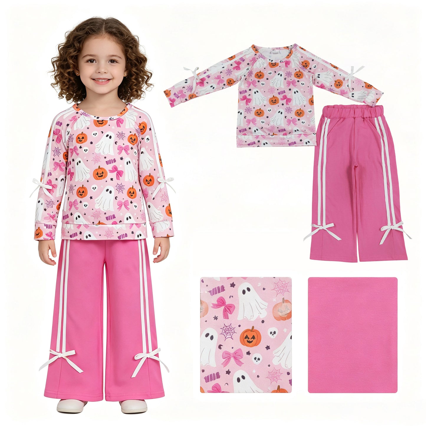 Halloween ghost long sleeve top matching pants girls fall outfit