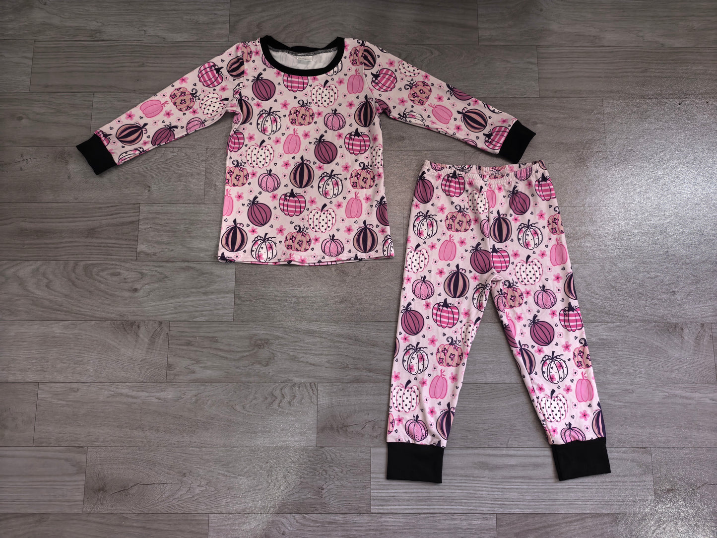 Pink pumpkins long sleeve top matching pants girls fall outfit preorder