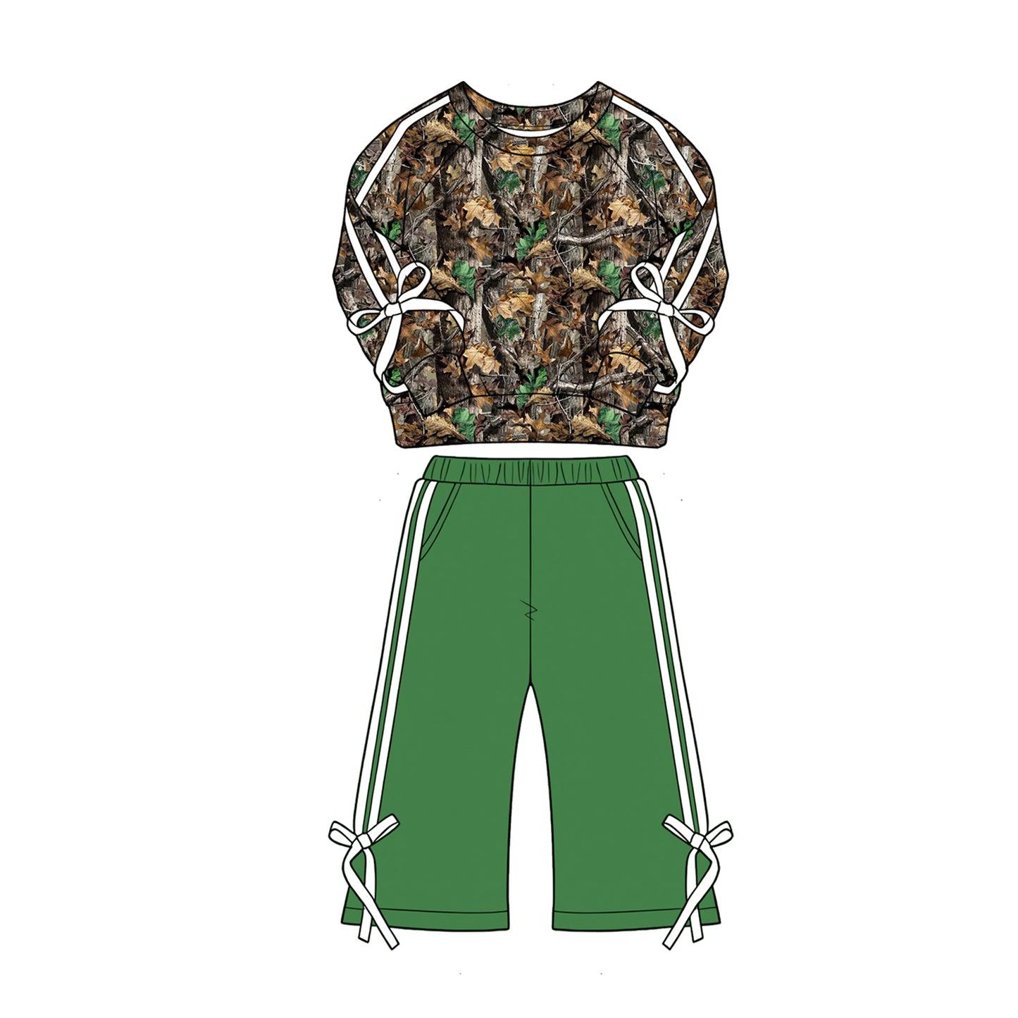 Camo print long sleeve top matching pants girls fall outfit preorder