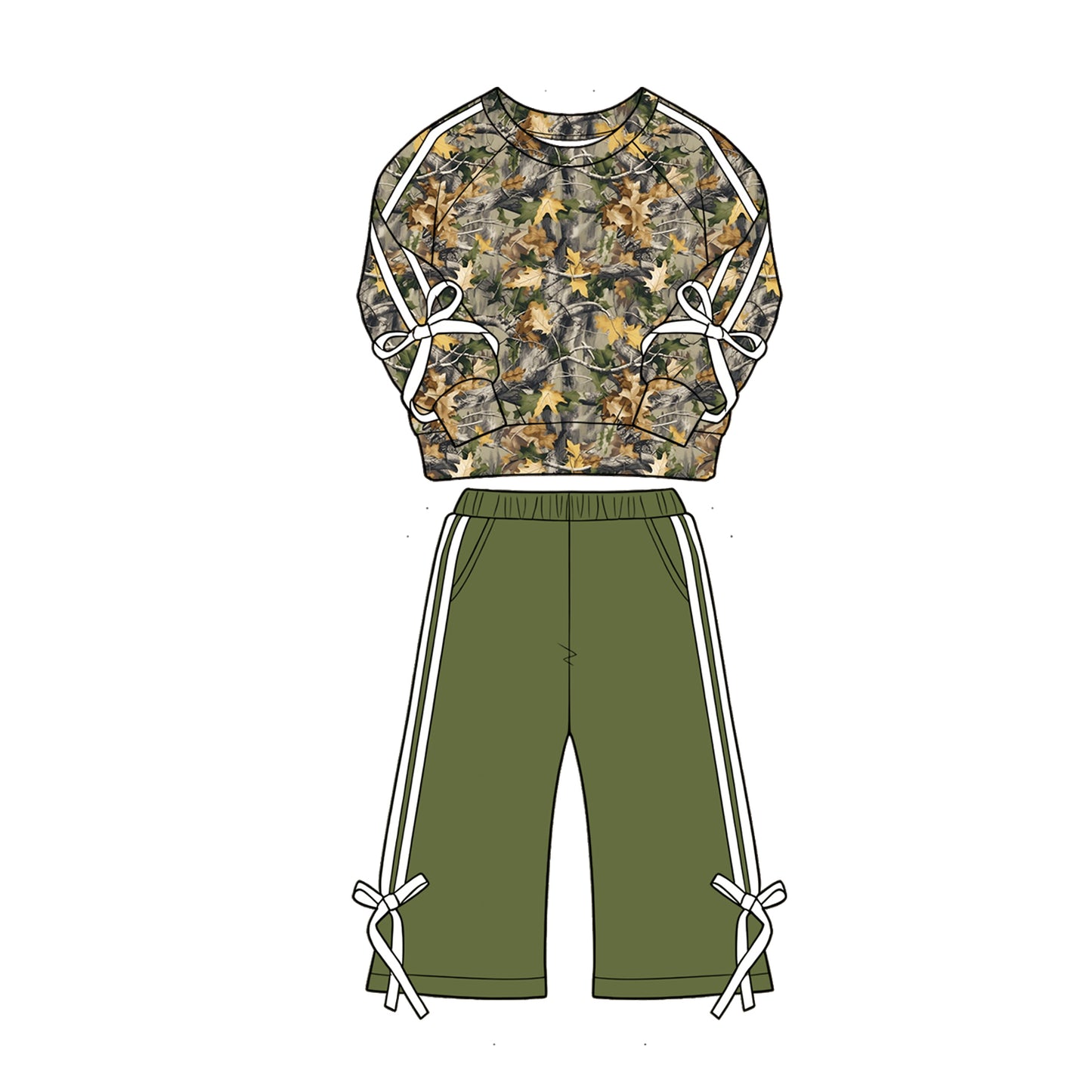 Leaves print long sleeve top matching pants girls fall outfit preorder