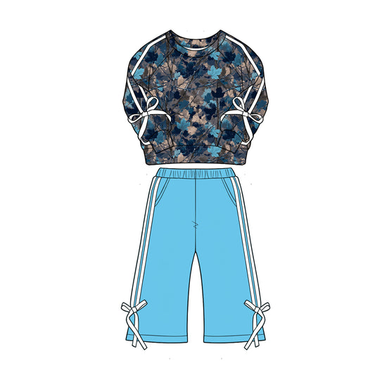 Leaves print long sleeve top matching pants girls fall outfit preorder