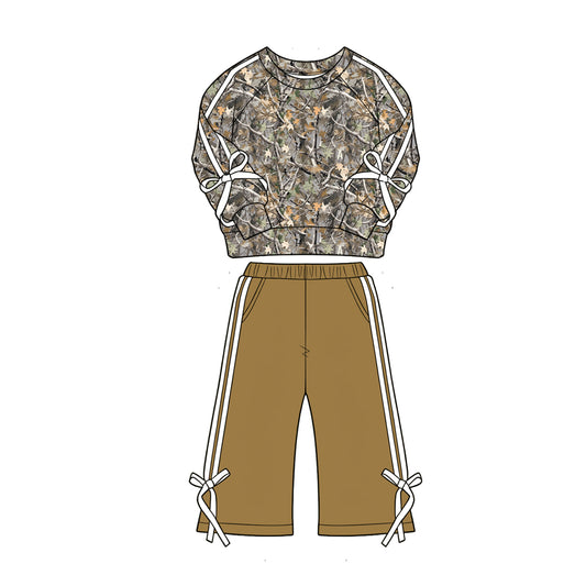 Leaves print long sleeve top matching pants girls fall outfit preorder