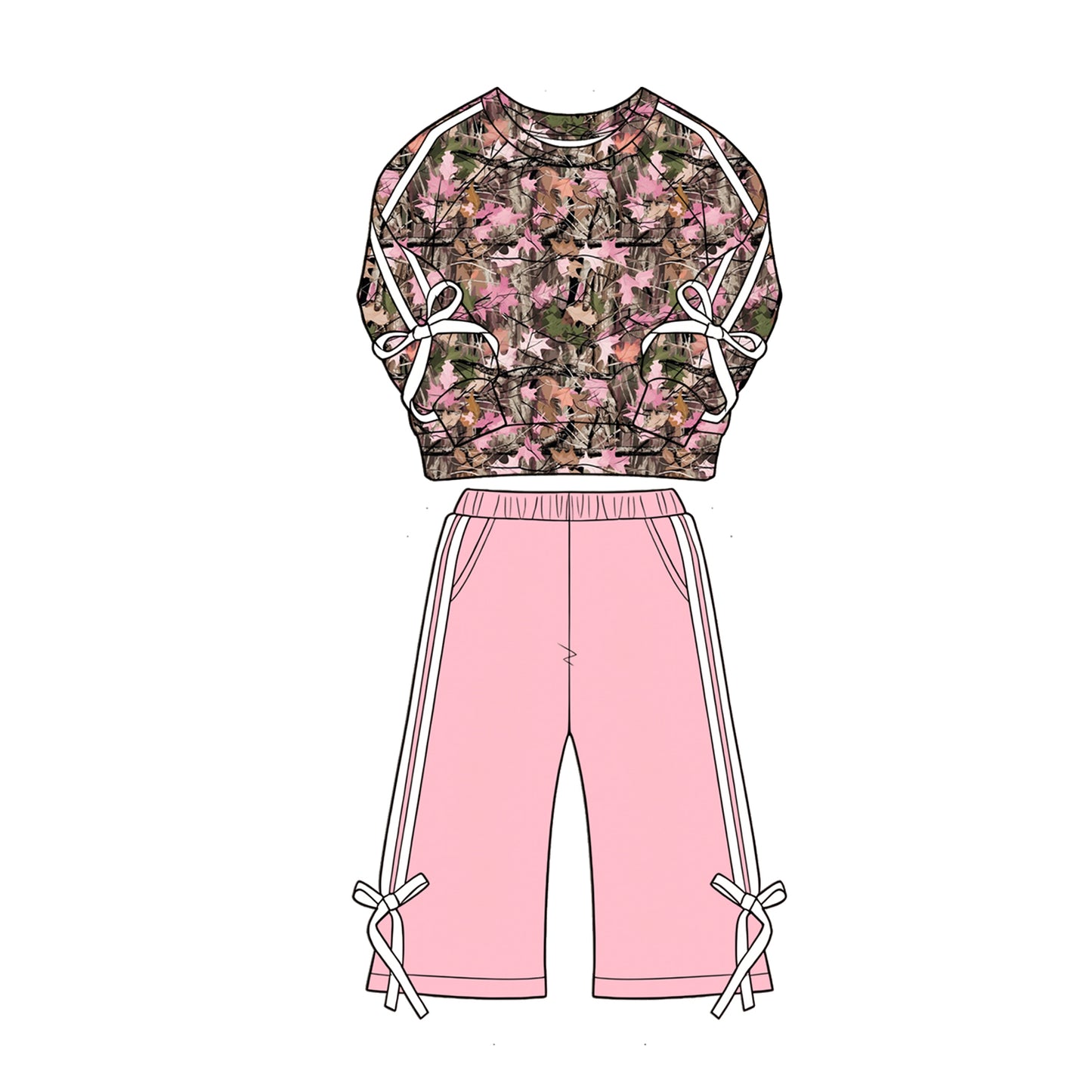 Leaves print long sleeve top matching pants girls fall outfit preorder