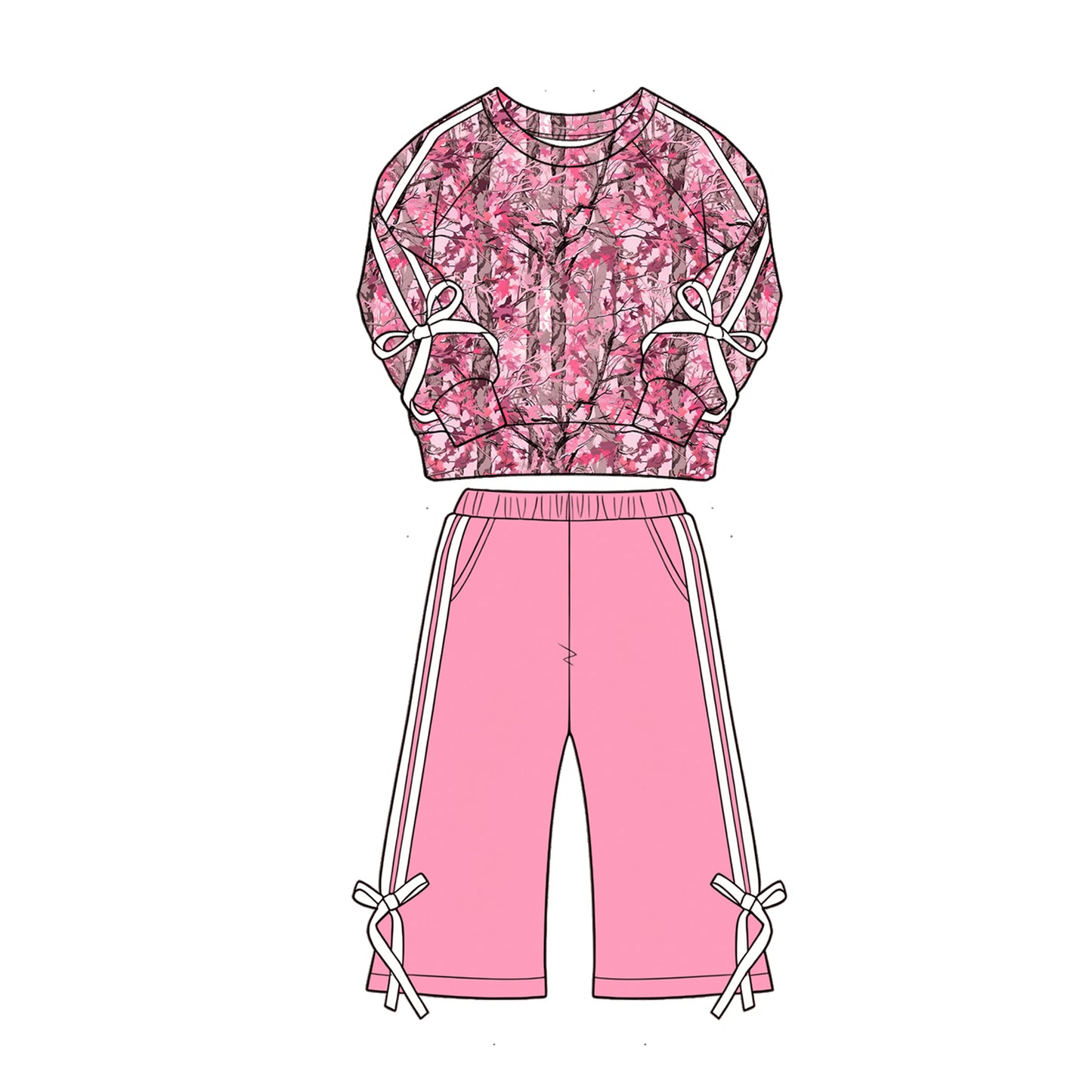 Leaves print long sleeve top matching pants girls fall outfit preorder