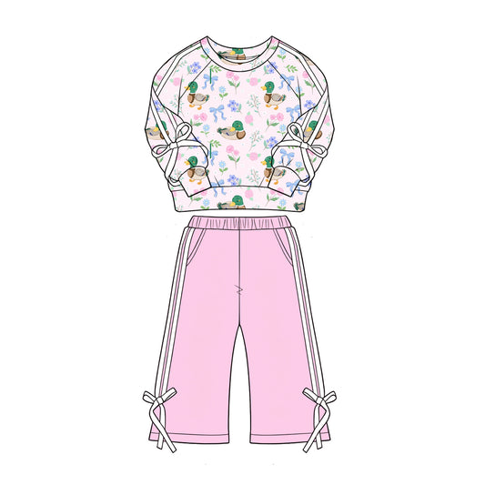 Mallard duck print long sleeve top matching pants girls fall outfit preorder
