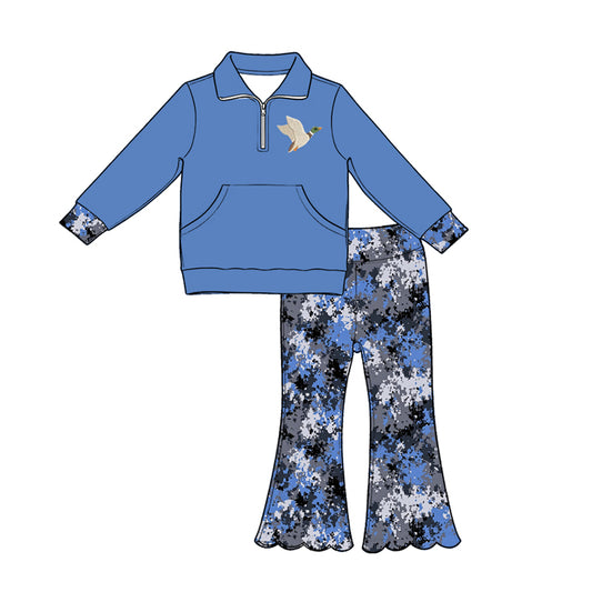 Mallard duck print long sleeve pullover top matching pants girls fall outfit preorder