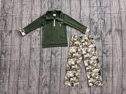 Embroidery Deer print long sleeve pullover top matching pants girls fall outfit preorder