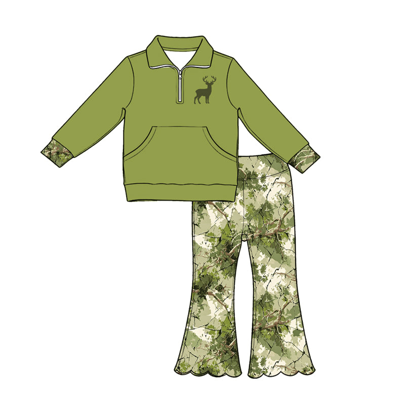 Deer print long sleeve pullover top matching pants girls fall outfit preorder