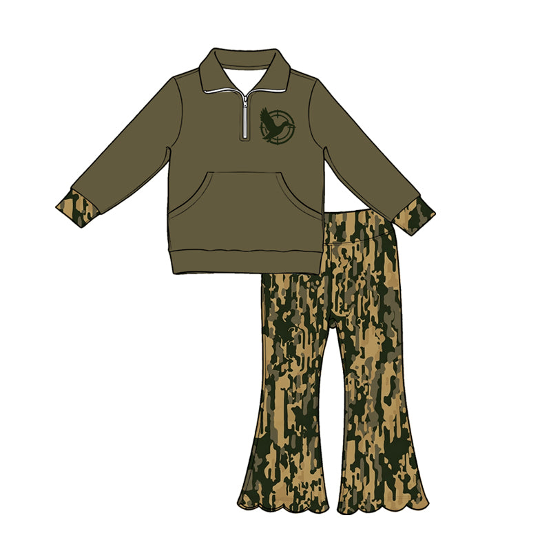 Duck print long sleeve pullover top matching pants girls fall outfit preorder