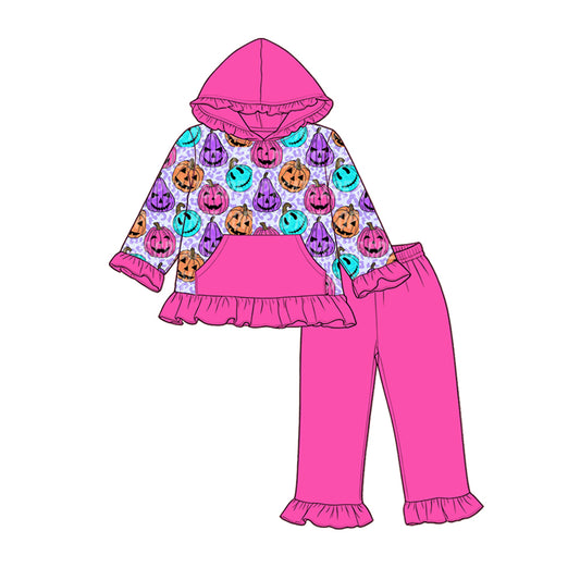 Halloween pumpkins print girls long sleeve hoodie set outfit preorder