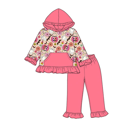 Halloween pumpkins print girls long sleeve hoodie set outfit preorder
