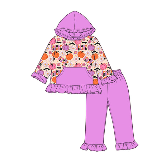 Halloween pumpkins print girls long sleeve hoodie set outfit preorder