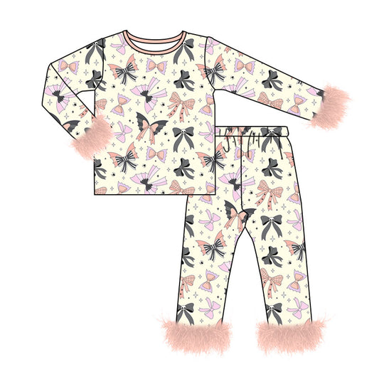 Halloween bow print girls long sleeve pajama set preorder