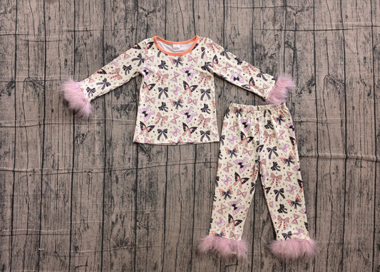 Halloween bow print girls long sleeve pajama set preorder