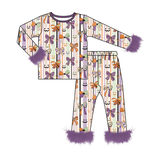 Halloween bow print girls long sleeve pajama set preorder