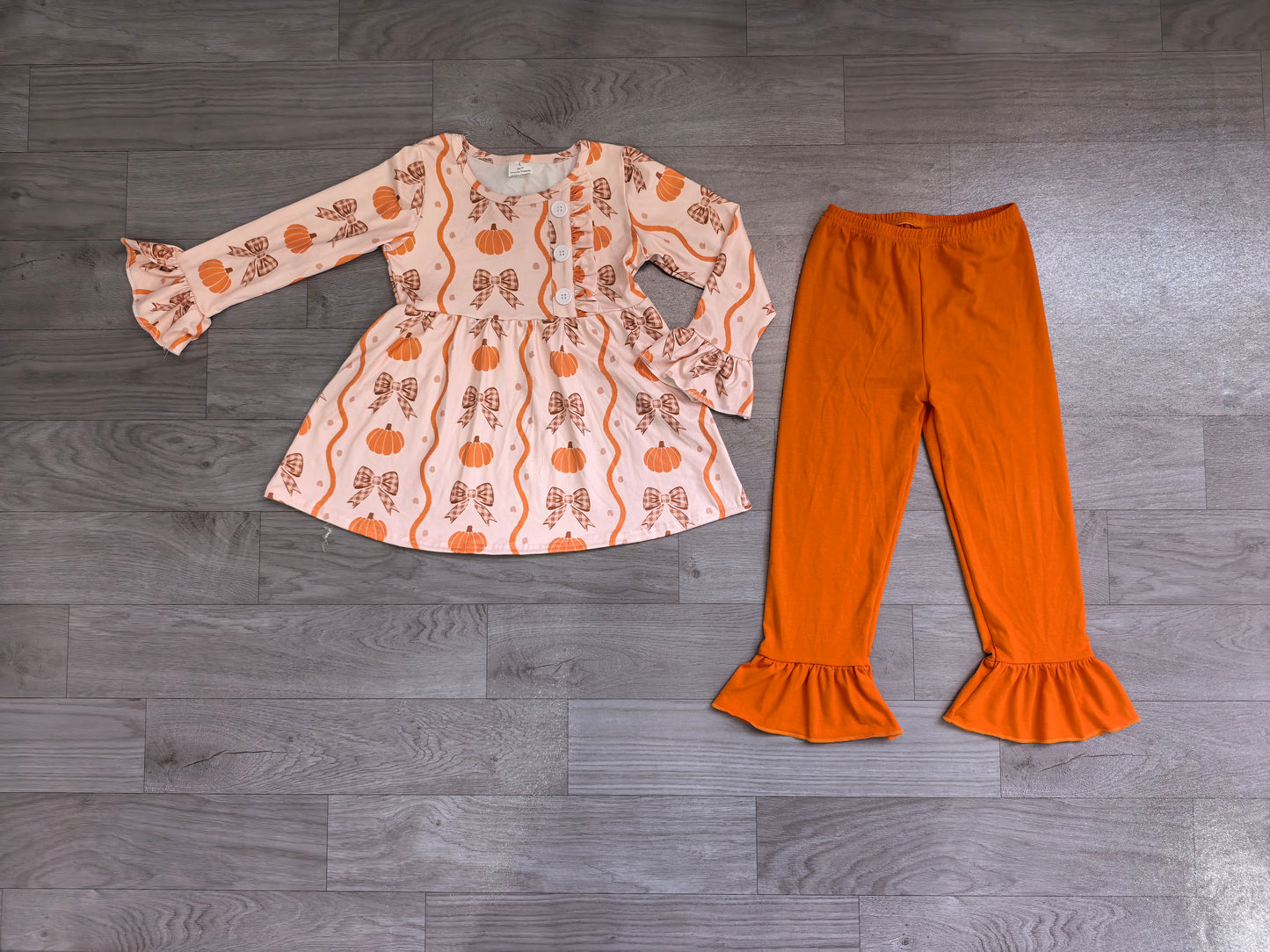 Fall pumpkin print girls long sleeve set outfit preorder
