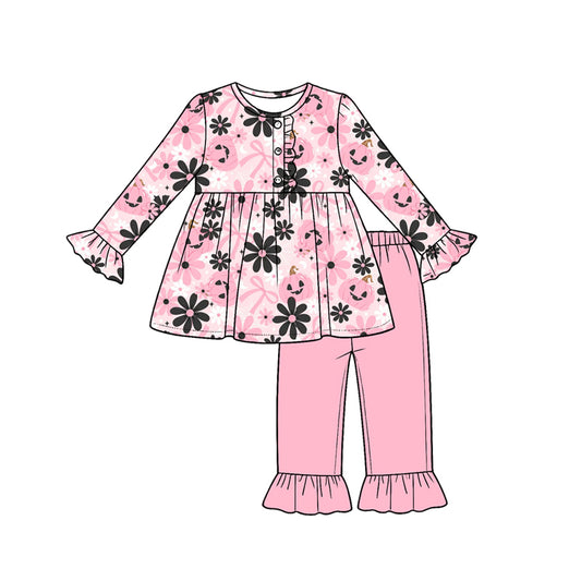 Halloween pumpkin print girls long sleeve set outfit preorder