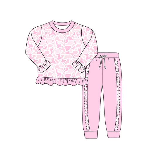 Pink camo long sleeve top matching pants girls outfit preorder
