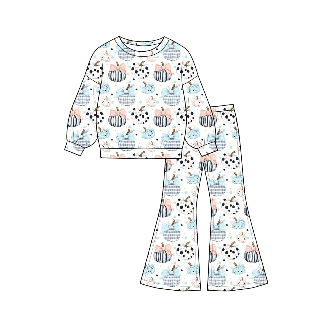 Halloween pumpkin long sleeve top matching pants girls outfit preorder
