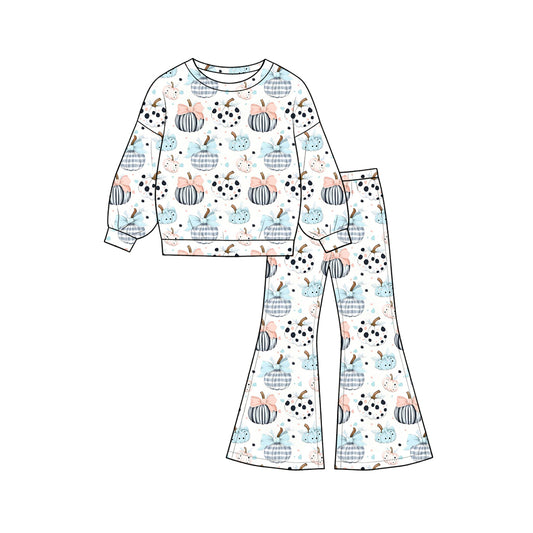 Halloween pumpkin long sleeve top matching pants girls outfit preorder