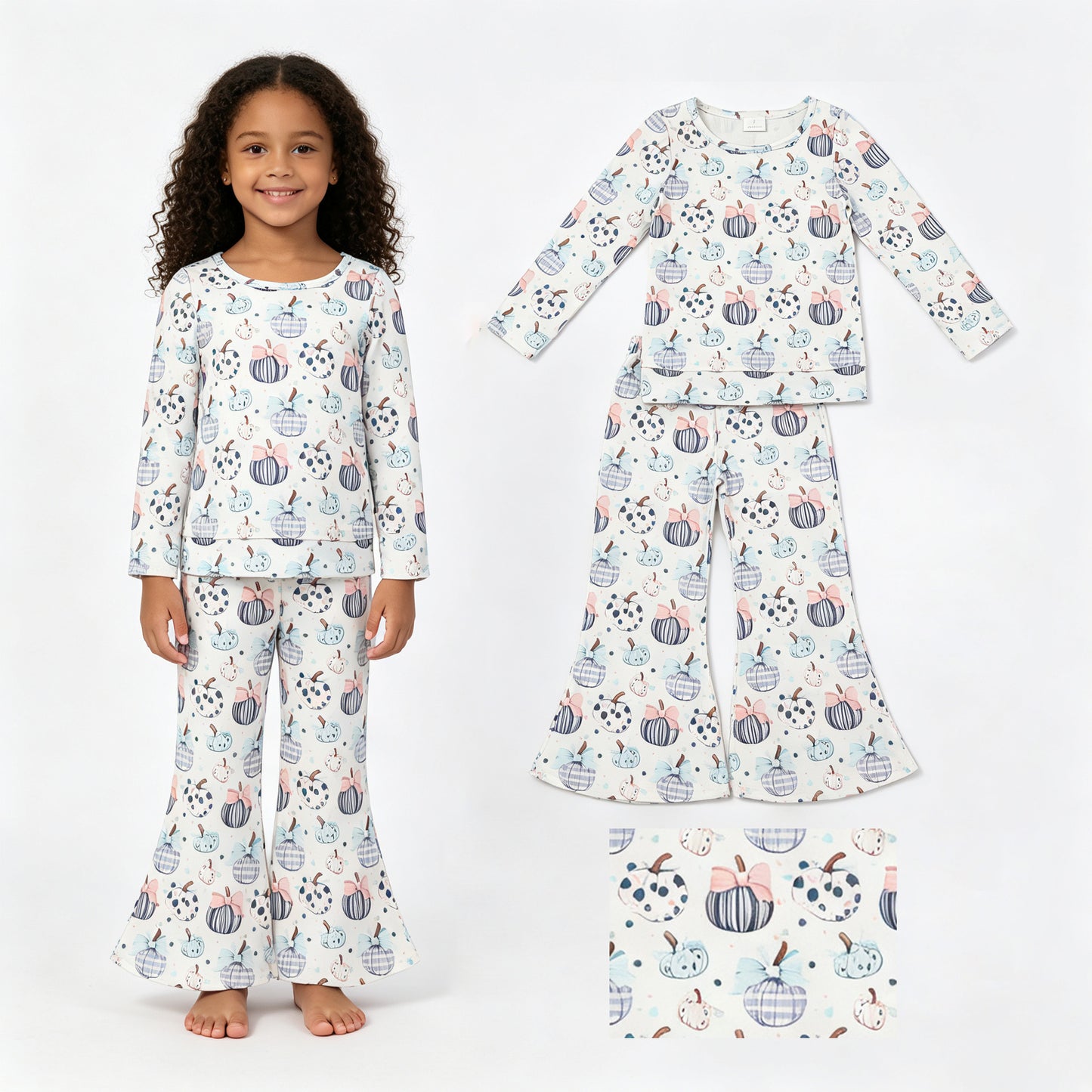 Halloween pumpkin long sleeve top matching pants girls outfit