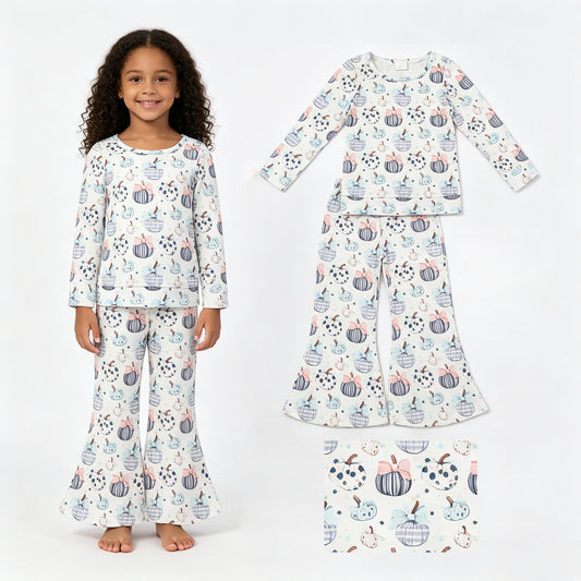 Halloween pumpkin long sleeve top matching pants girls outfit