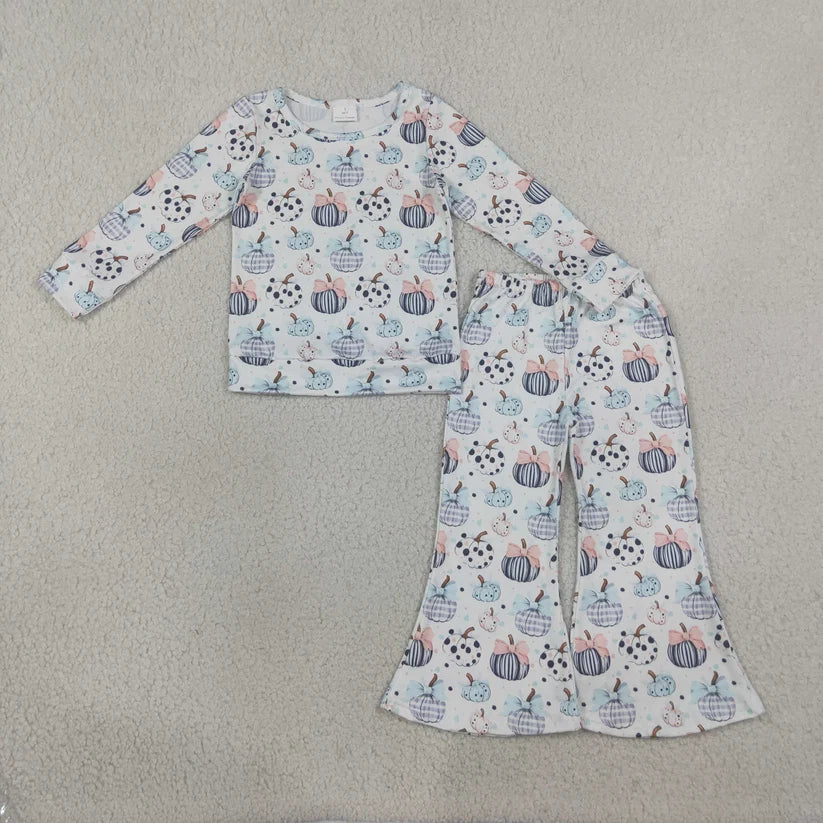 Halloween pumpkin long sleeve top matching pants girls outfit