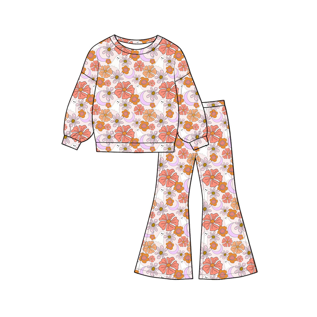 Halloween ghost long sleeve top matching pants girls outfit preorder