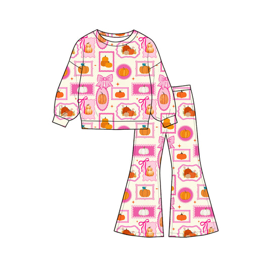 Fall pumpkin long sleeve top matching pants girls outfit preorder