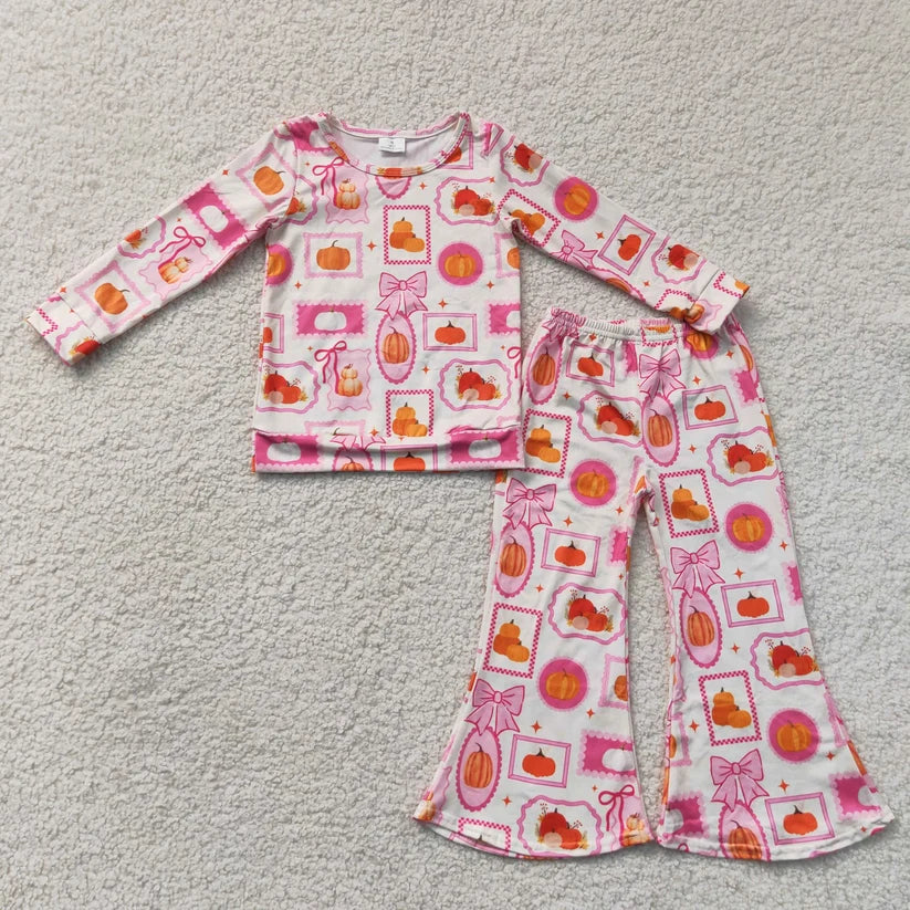 Fall pumpkin long sleeve top matching pants girls outfit