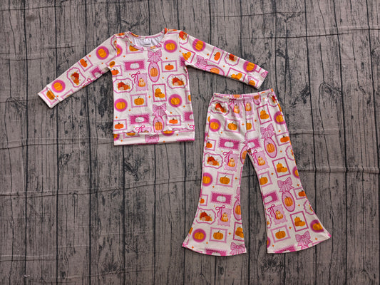 Fall pumpkin long sleeve top matching pants girls outfit preorder
