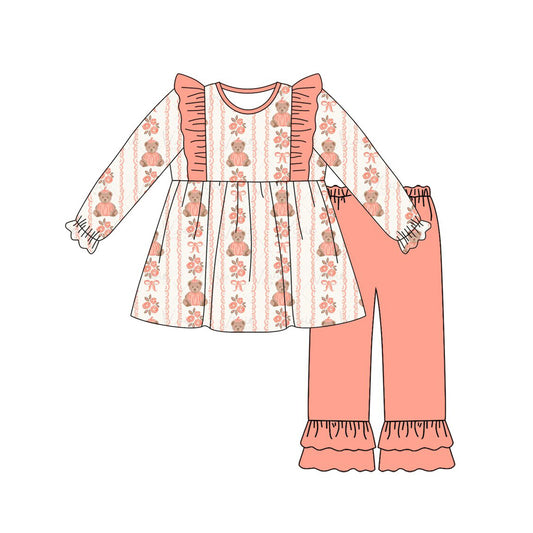 Bear pumpkin long sleeve top matching pants girls outfit preorder