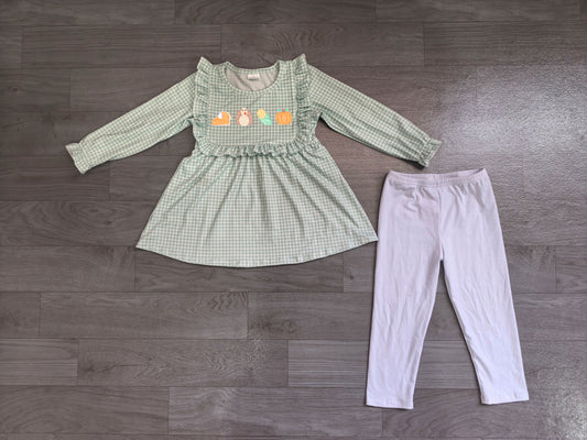 Embroidery Thanksgiving turkey pumpkin long sleeve top matching legging girls outfit preorder