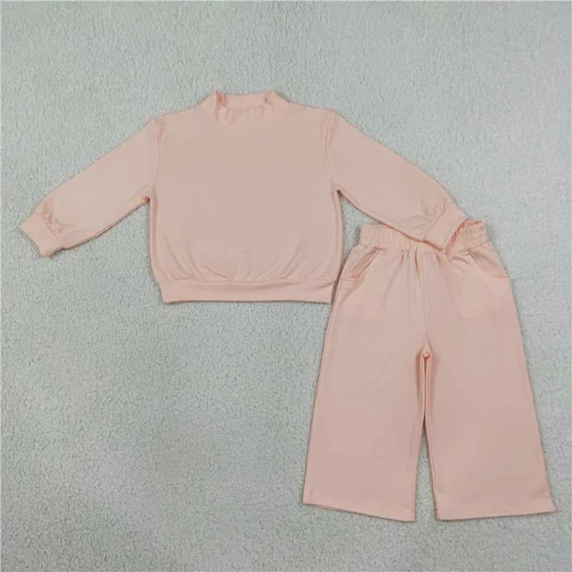 Mommy and me pink color long sleeve mock neck top matching leggings set