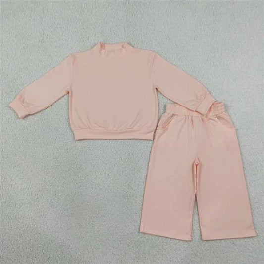 Mommy and me pink color long sleeve mock neck top matching leggings set