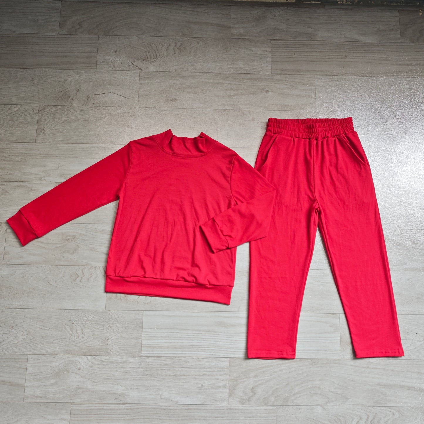 Red color long sleeve top matching pants girls spring fall outfit preorder
