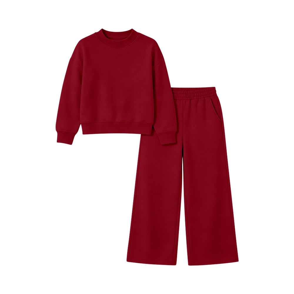 Dark Red color long sleeve top matching pants girls spring fall outfit preorder