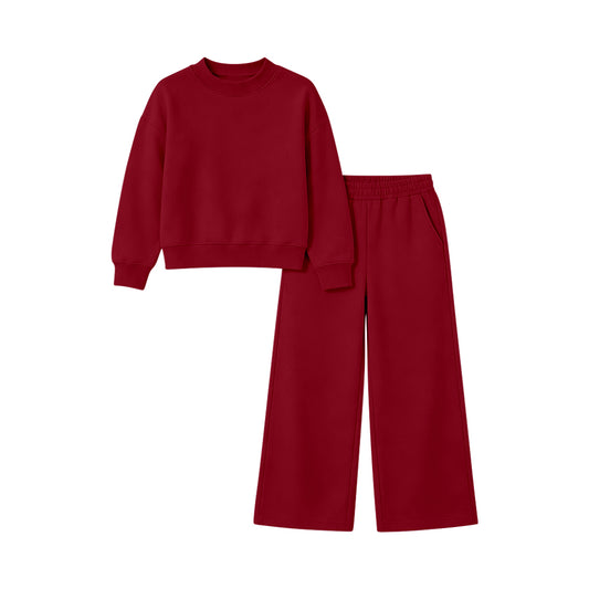 Dark Red color long sleeve top matching pants girls spring fall outfit preorder