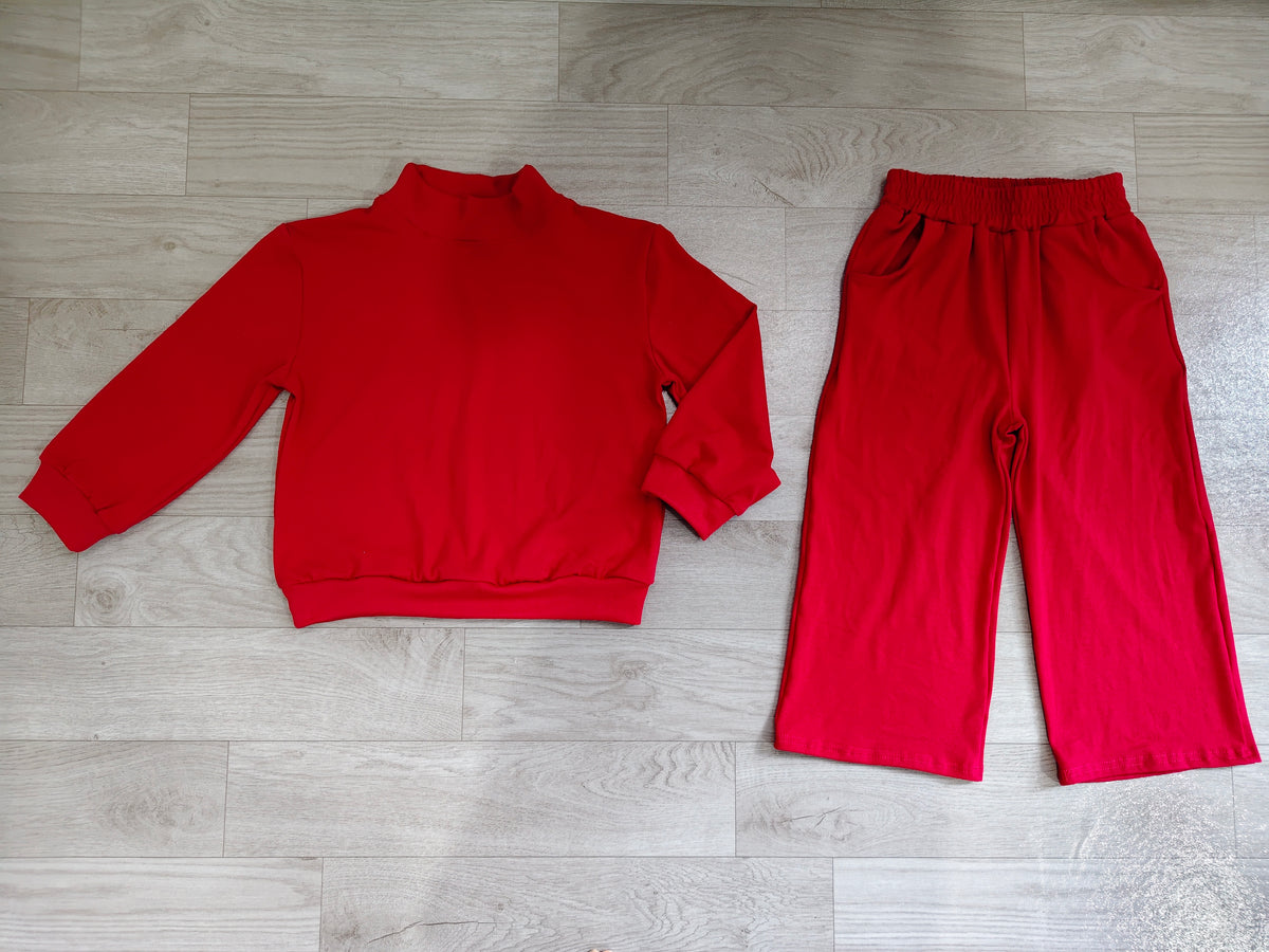 Dark Red color long sleeve top matching pants girls spring fall outfit preorder