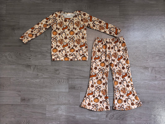 Thanksgiving turkey long sleeve top matching pants girl outfit preorder