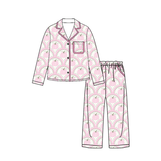 Adult women pink pumpkin design long sleeve pajama set preorder
