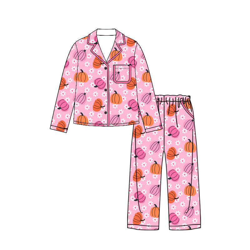 Adult women fall pumpkin design long sleeve pajama set preorder
