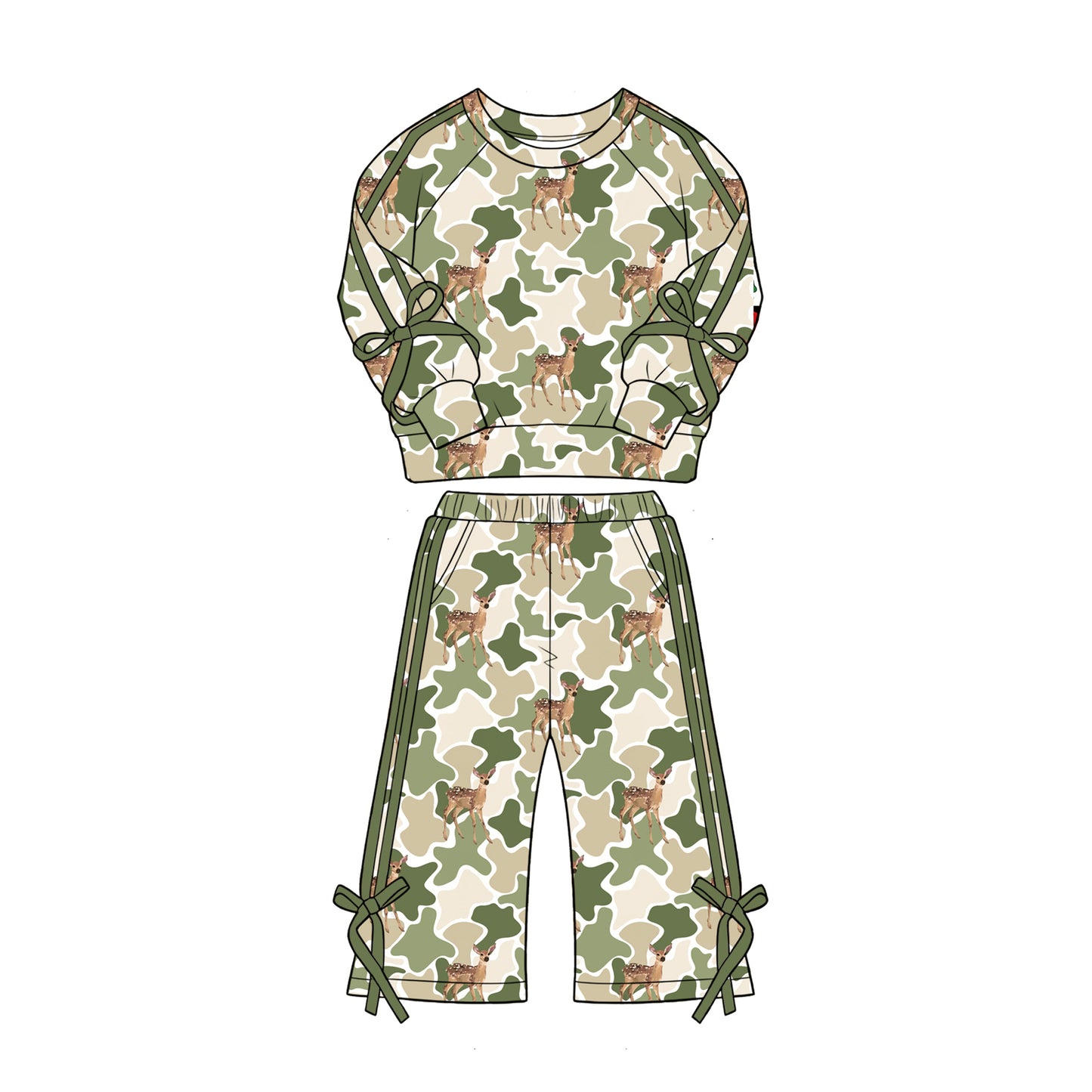 Deer camo long sleeve top matching pants girl outfit preorder