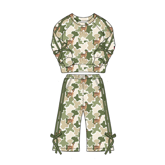 Deer camo long sleeve top matching pants girl outfit preorder