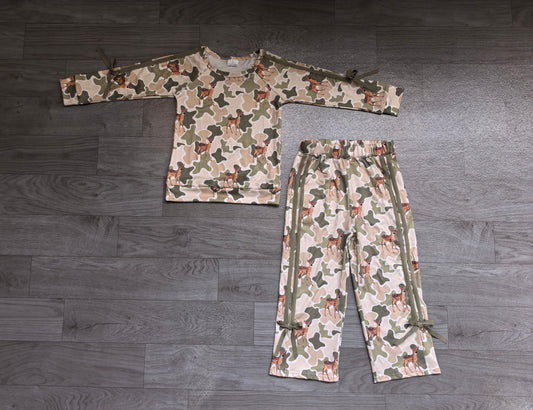 Deer camo long sleeve top matching pants girl outfit preorder